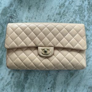 Chanel Lambskin Leather Flap Clutch Purse (100% Authentic)